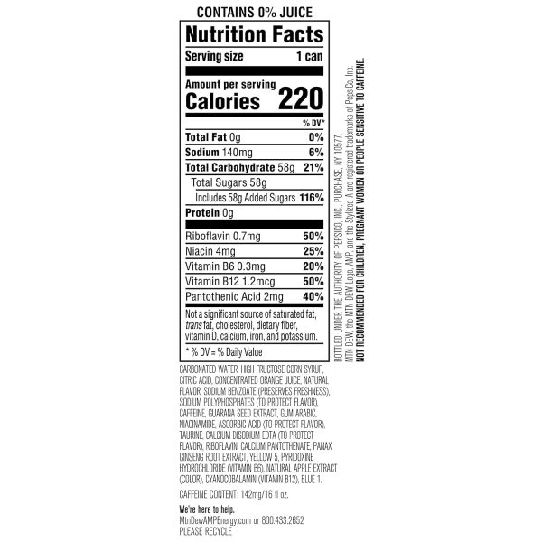 Mtn Dew AMP Energy. Original. Energy Drink with Caffeine. B Vitamins. 16 Fl Oz (Pack of 12) - Image 2