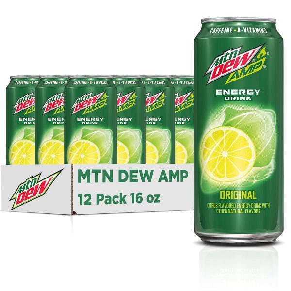 Mtn Dew AMP Energy. Original. Energy Drink with Caffeine. B Vitamins. 16 Fl Oz (Pack of 12)