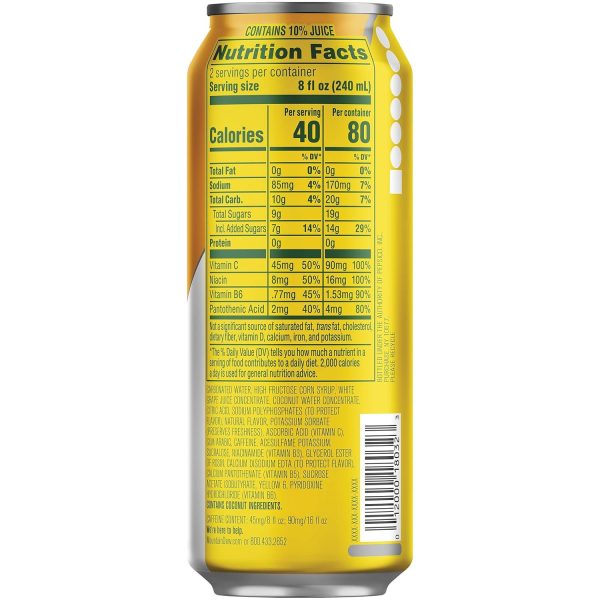 Mountain Dew Kickstart. Pineapple Orange Mango. 90mg Caffeine. Vitamins B & C. 80 Calories. 10% Juice. 16 Fl Oz (Pack of 12) - Image 2