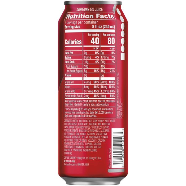 Mountain Dew Kickstart. Fruit Punch. 92mg Caffeine. Vitamins B & C. 80 Calories. 5% Juice. 16 Fl Oz (Pack of 12) - Image 2