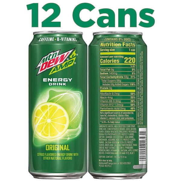 Mtn Dew AMP Energy. Original. Energy Drink with Caffeine. B Vitamins. 16 Fl Oz (Pack of 12) - Image 3
