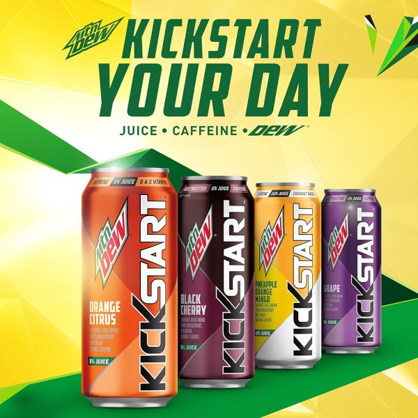 Mountain Dew Kickstart. Black Cherry. 92mg Caffeine. Vitamins B & C. 80 Calories. 5% Juice. 16 Fl Oz (Pack of 12) - Image 3